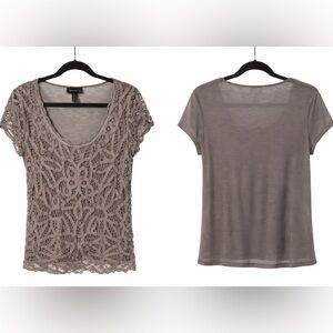 INC International Concepts Taupe Lace Blouse